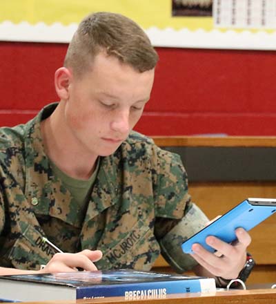 military school cadet in precalculus math class